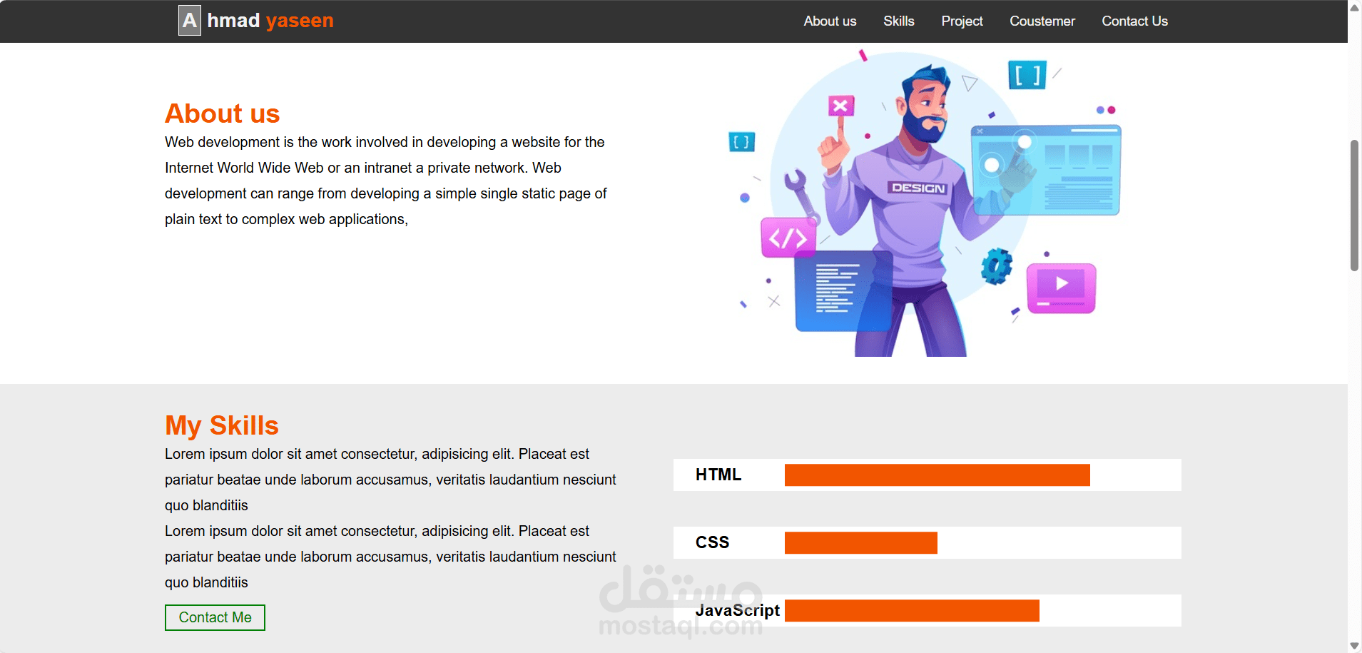 تصميم وتطوير موقع Portfolio احترافي لمطور ويب باستخدام HTML و CSS و JavaScript