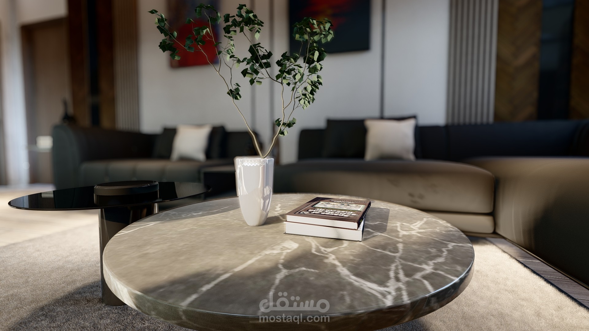 مطبخ مع غرفة معيشة