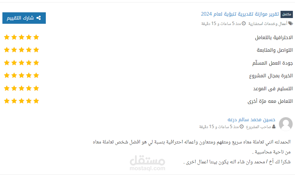 موازنة تقديرية لعام 2024 وهذا هو رأى العميل فى الشغل المطلوب