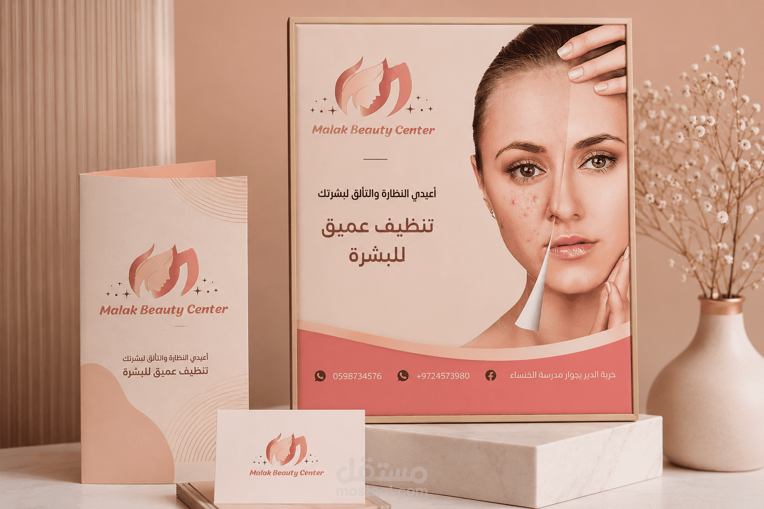 تصميم إعلان سوشيال ميديا احترافي لمركز تجميل وعناية بالبشرة.