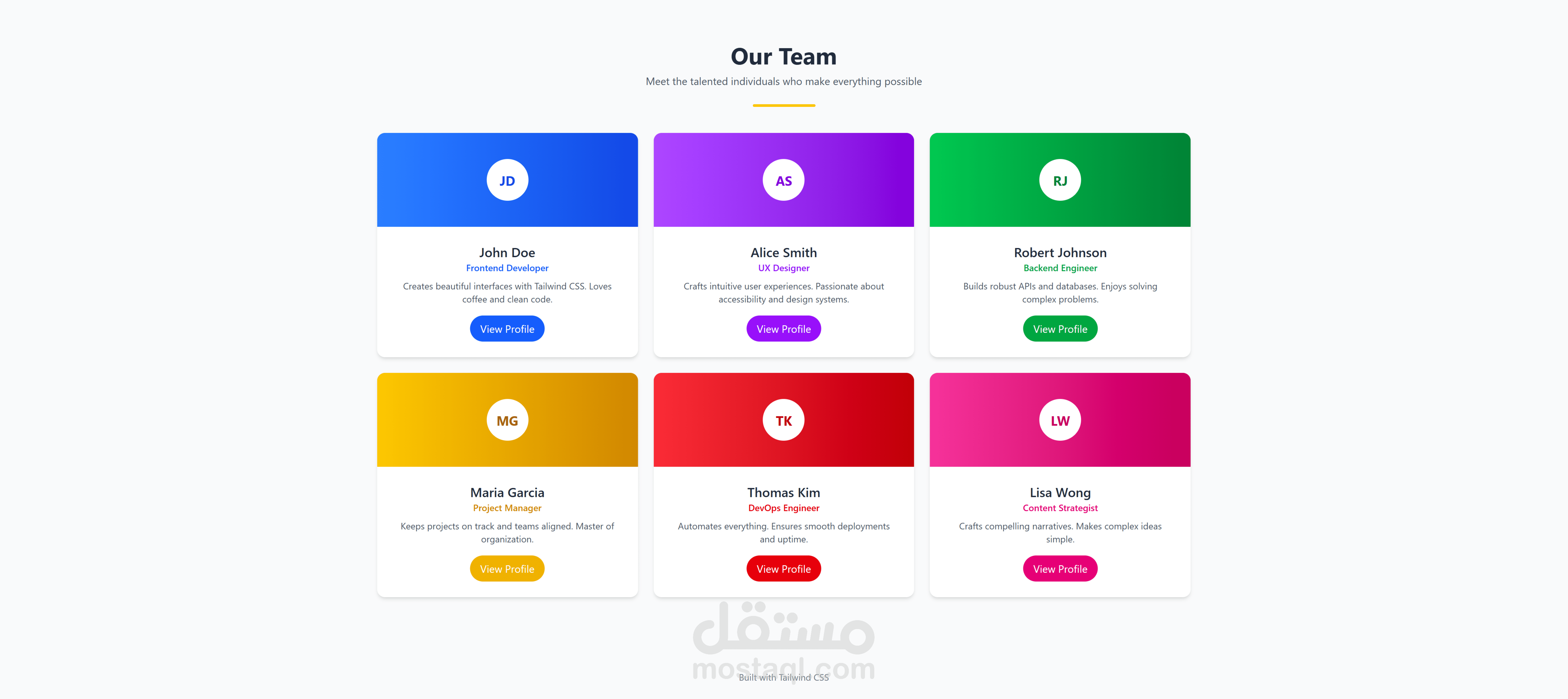 صفحة منتجاتنا بإستخدام Tailwind