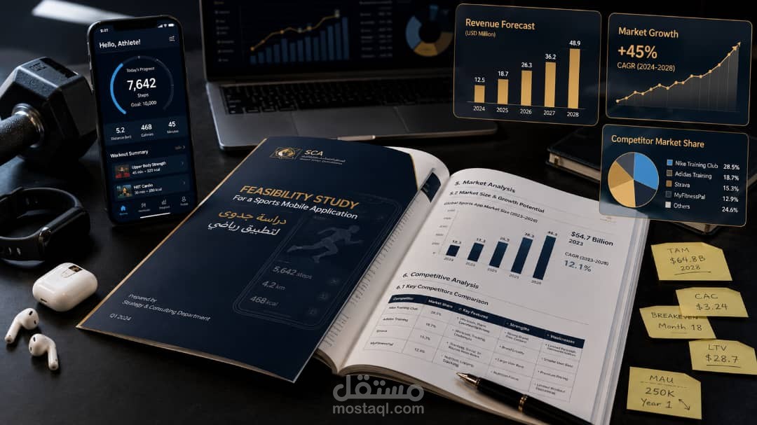 دراسة جدوى متكاملة لتطبيق رياضي
