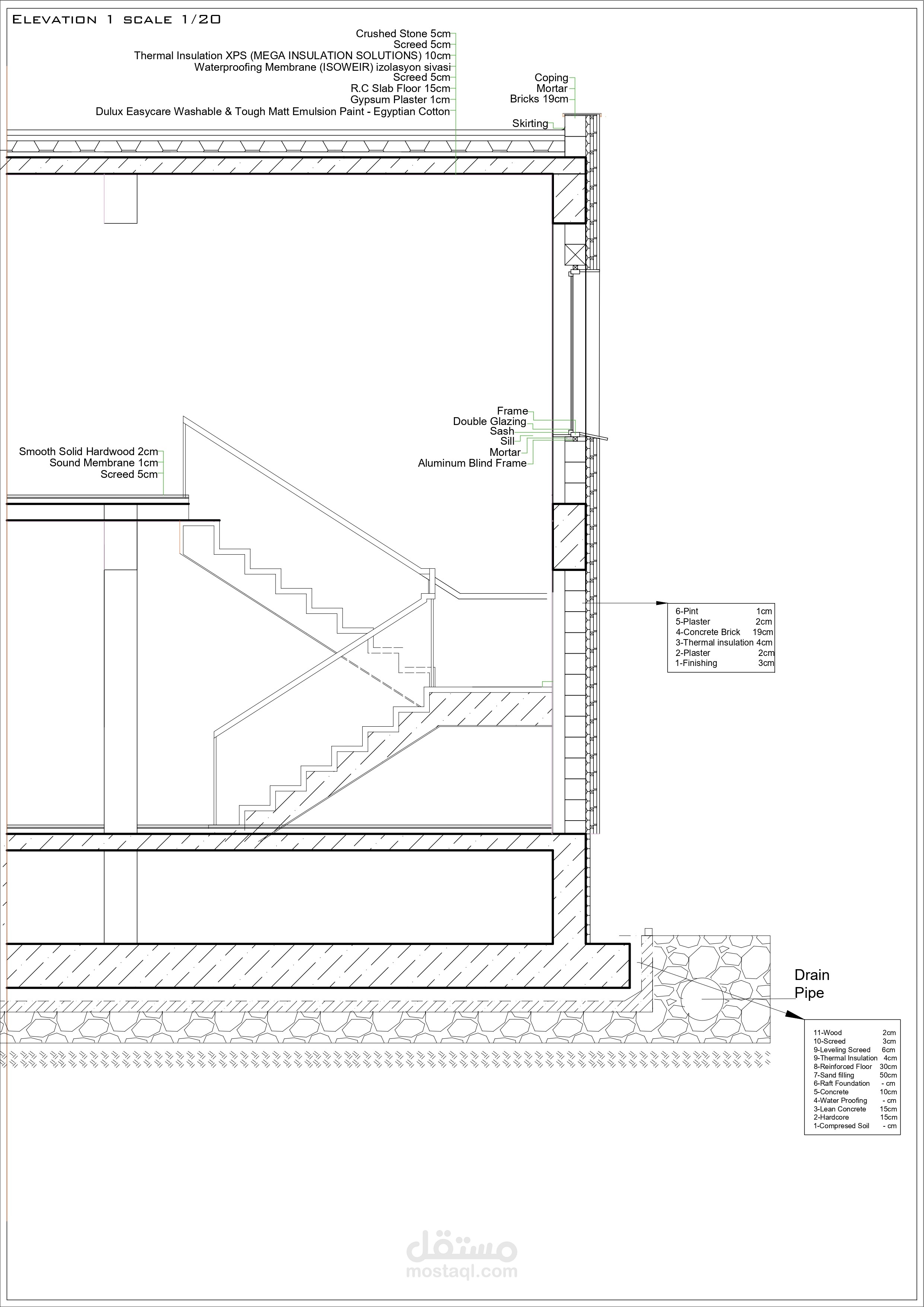 Detailed Wall Section - قطاع جداري تفصيلي