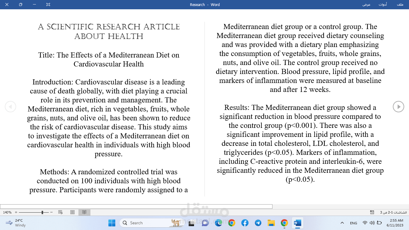 A scientific research article about health