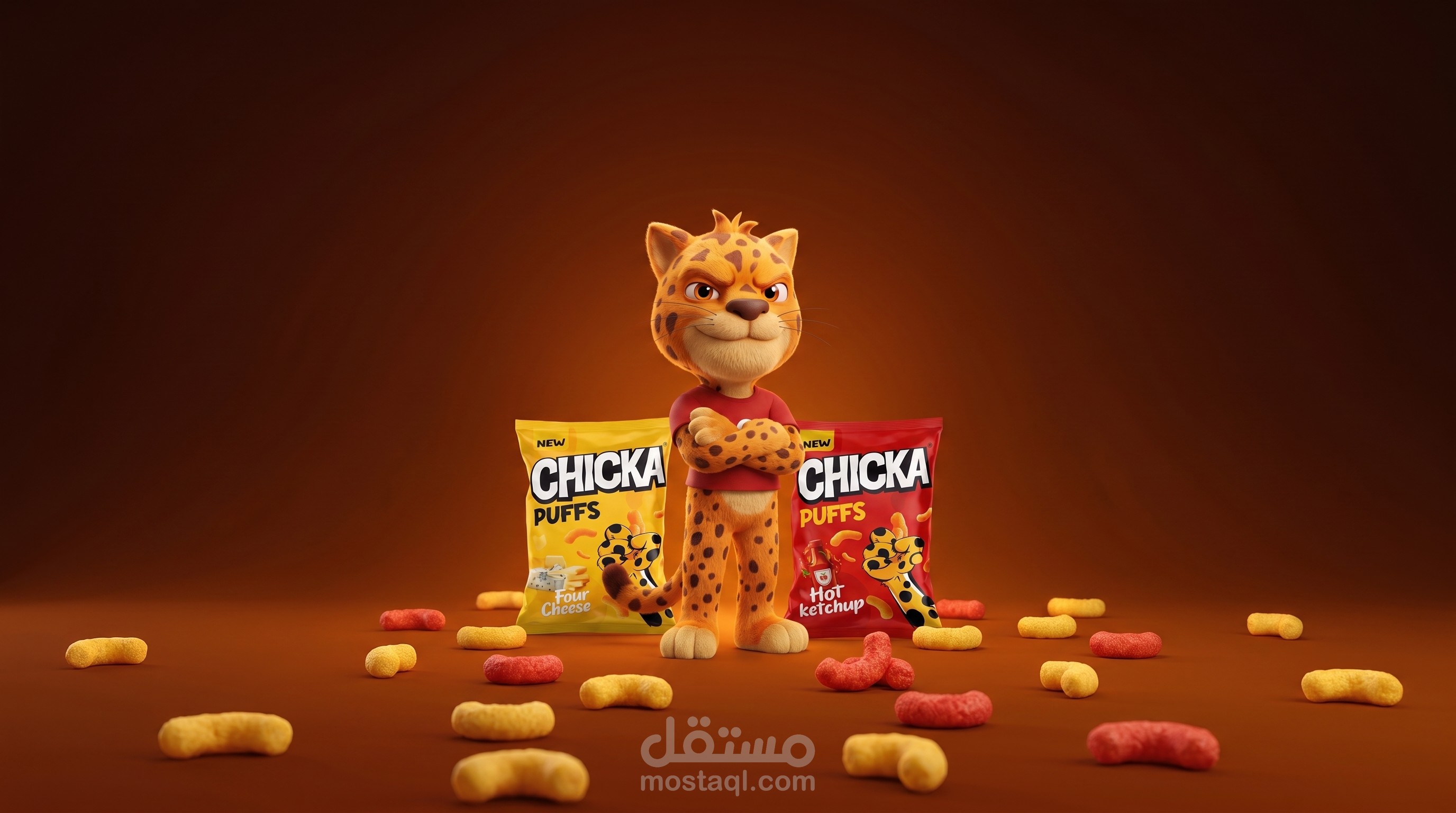 إعلان تجاري احترافي لمنتج  CHICKA PUFFS  باستخدام الذكاء الاصطناعي