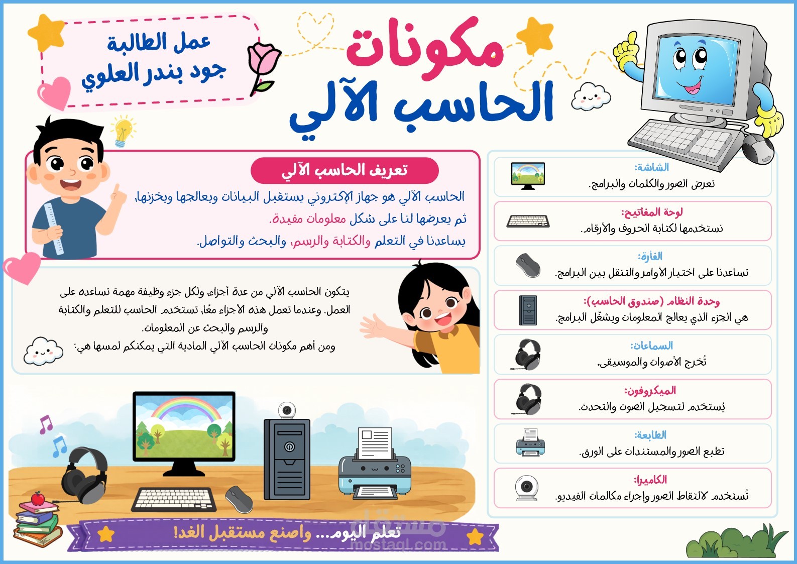 لوحة تفاعلية باللغة العربية لطالبة بالمرحلة الابتدائية