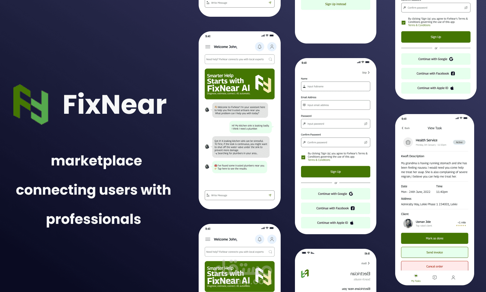 FixNear هو سوق إلكتروني يربط بين المستخدمين والمهنيين