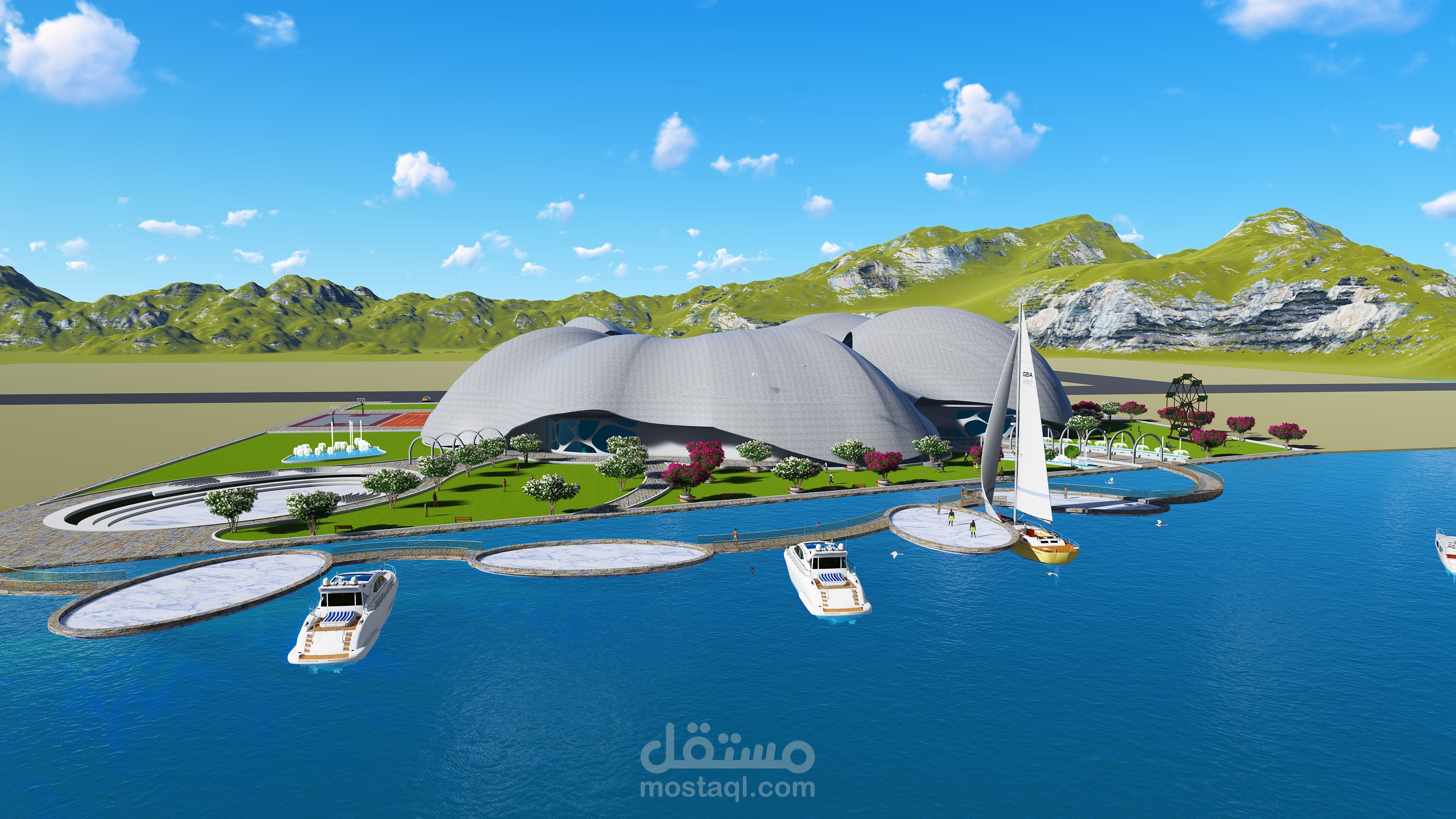 تصميم معماري لنادي اجتماعي ترفيهي ثقافي رياضي