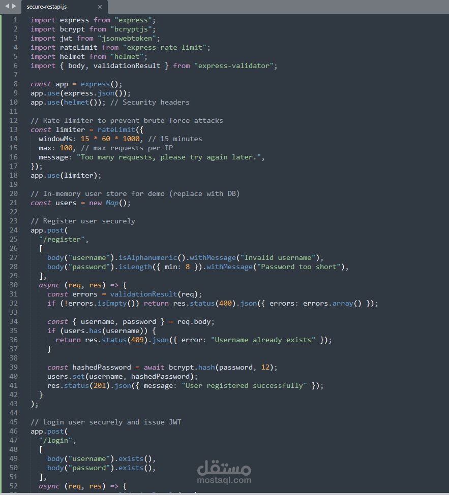Secure REST API مع JWT Authentication و Rate Limiting
