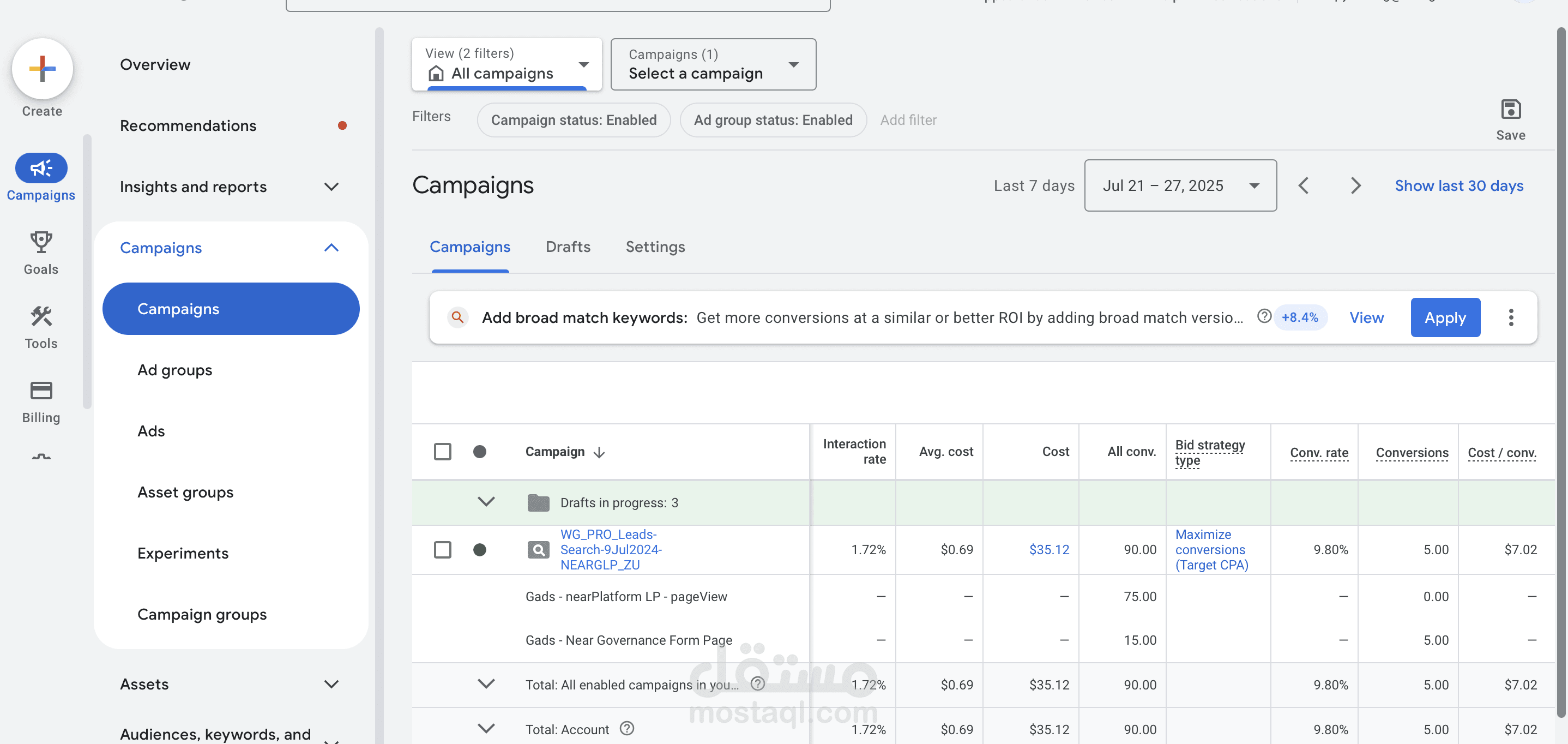 ادارة حملة  حملة بحث (Search) على منصة Google Ads لشركة سعودية متخصصة في مجال الحوكمة