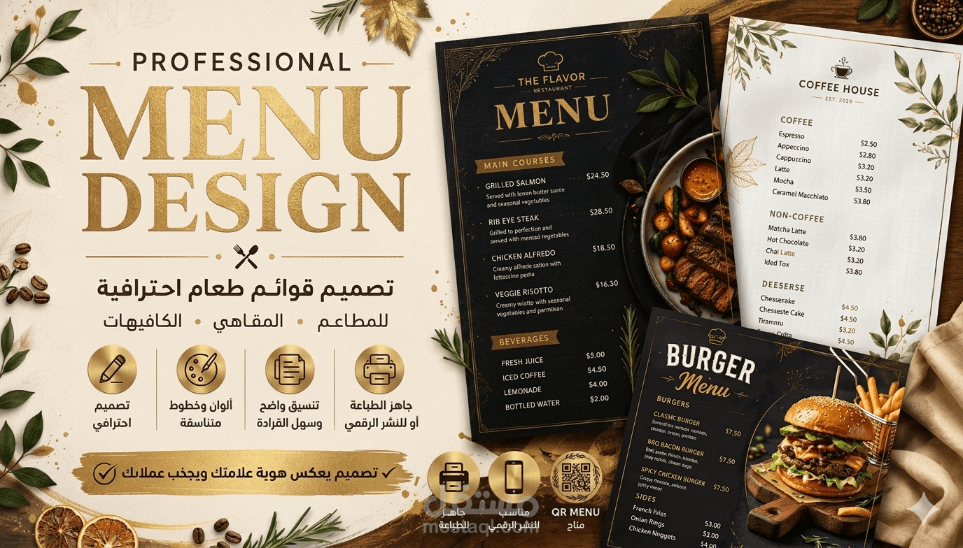 تصميم Menu احترافي وجذاب للمطاعم والمقاهي والكافيهات