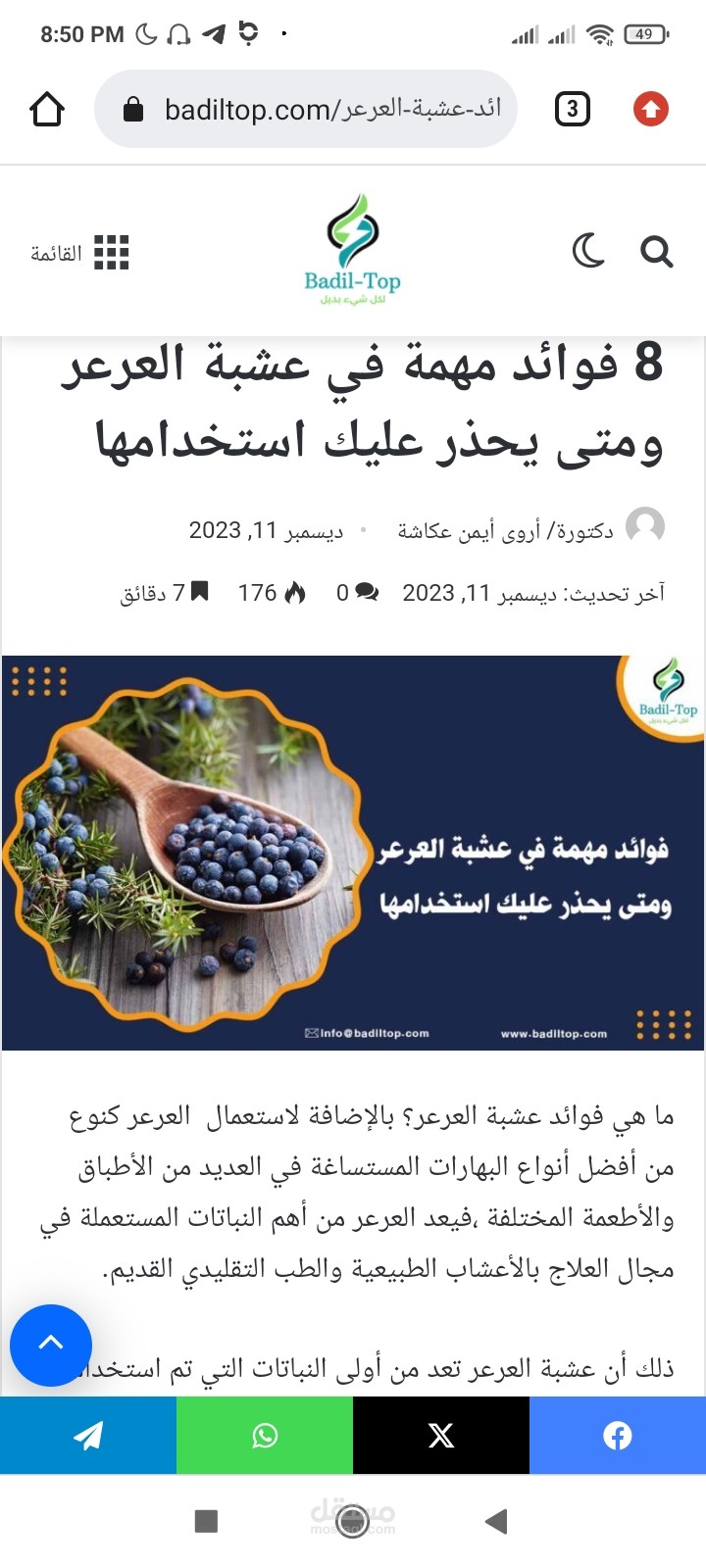 فوائد عشبة العرعر