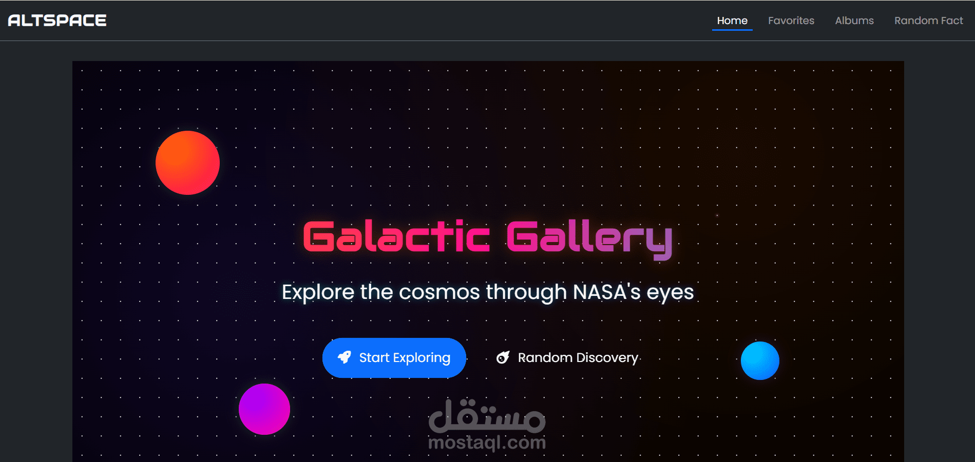 ALT-SPACE | منصة تفاعلية لاستكشاف الفضاء (Vanilla JS)