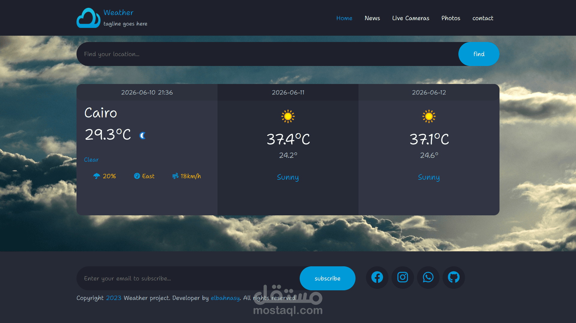 موقع  weather لمعرفة درجة حراراه اي مكان فى العالم