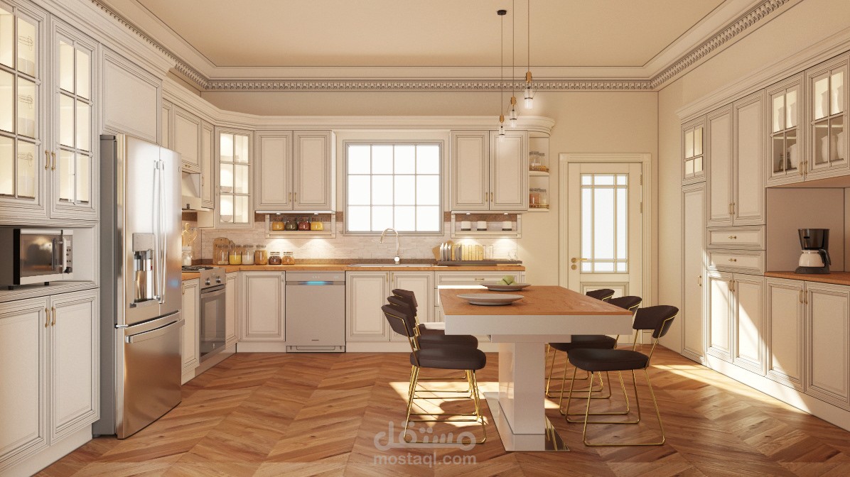 تصميم داخلي لمطبخ على الطراز الكلاسيكي