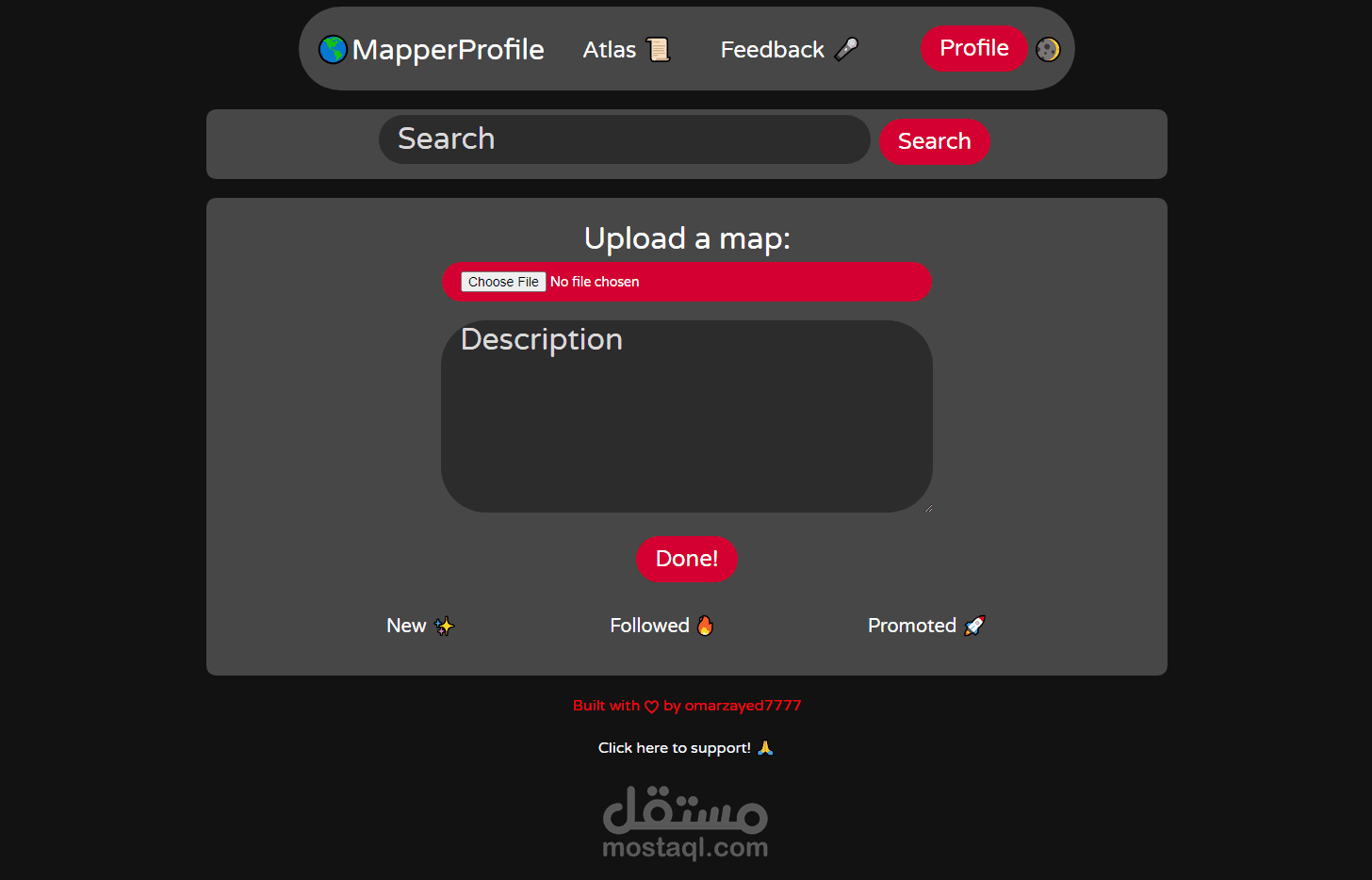 إنشاء موقع front-end + back-end لنشر صور الخرائط (مماثل للinstagram)