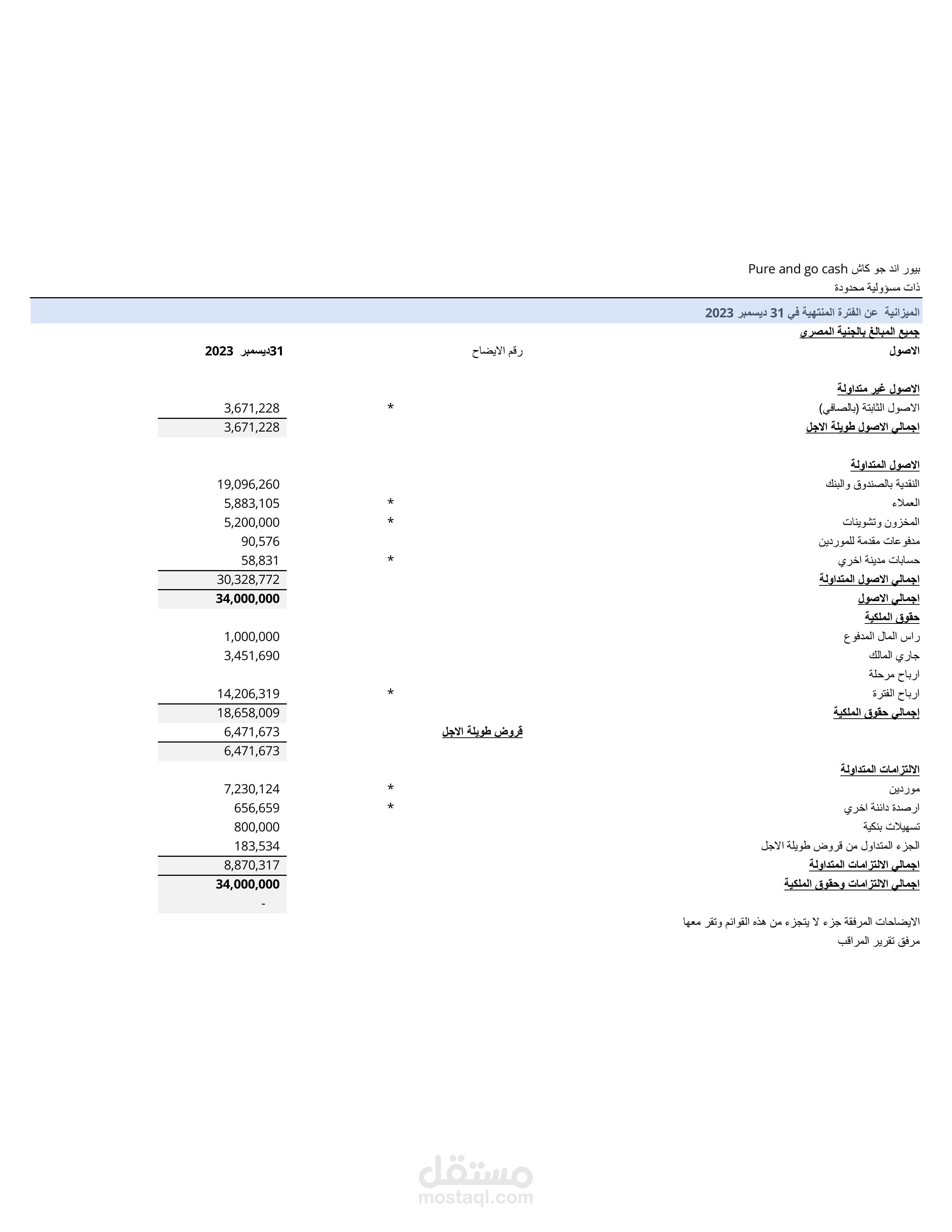 ميزانية لشركة