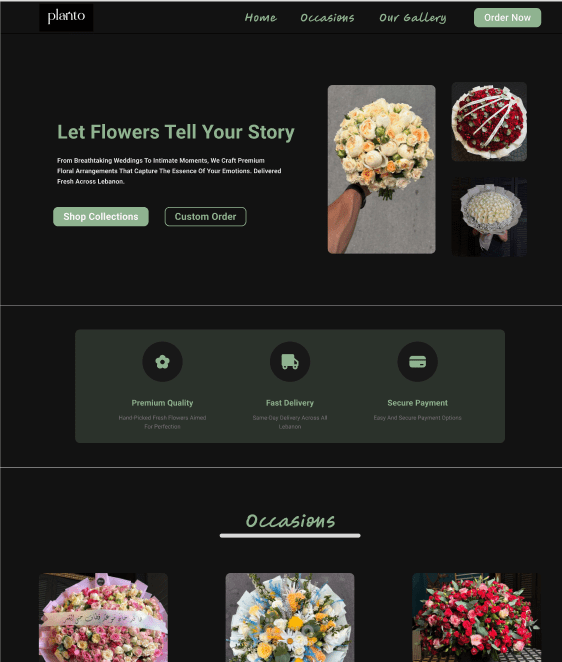 تصميم صفحة هبوط (Landing Page) لمتجر زهور فاخر Planto | UI/UX مع دعم الـ Dark Mode