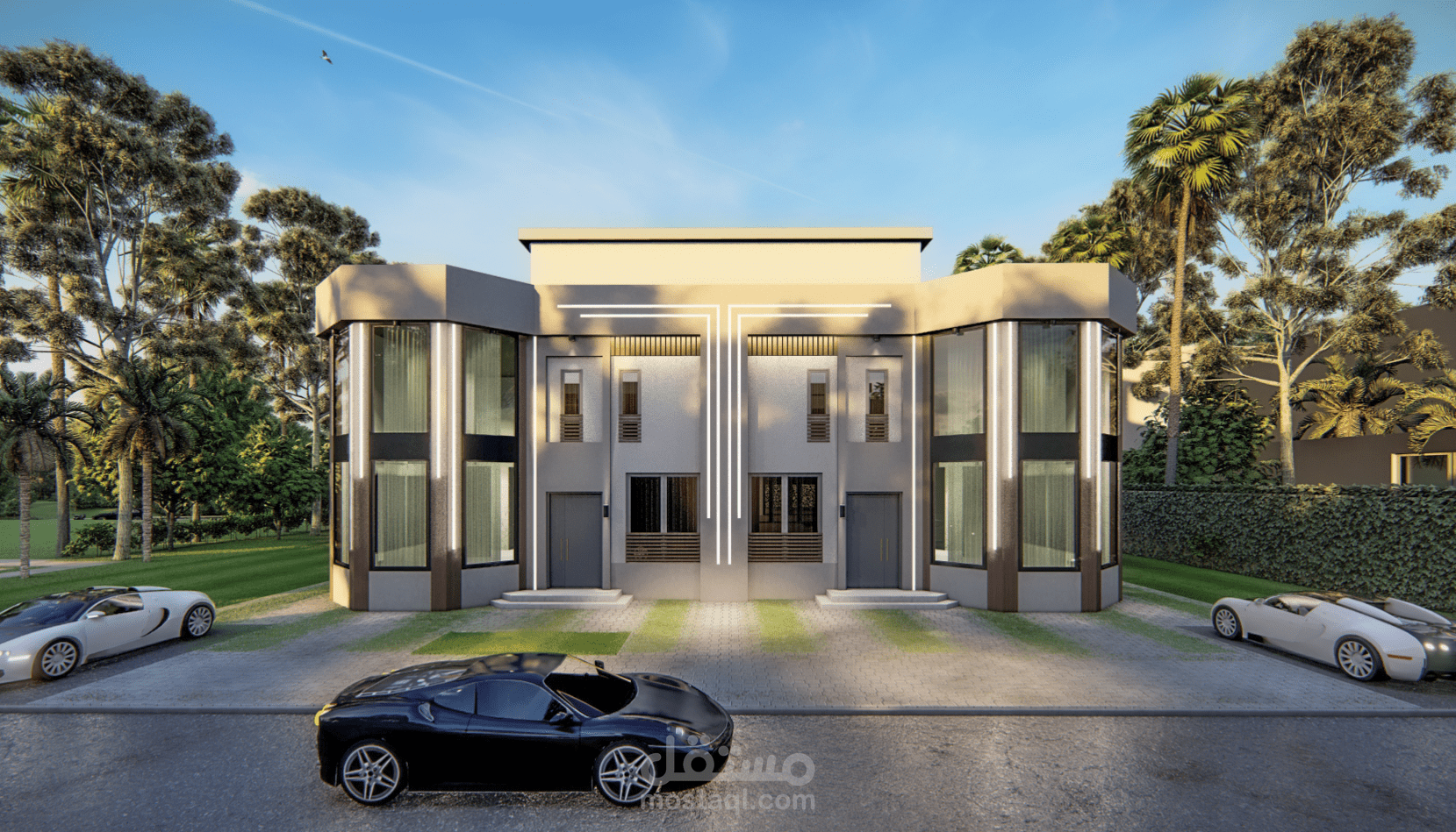 تصميم 3D واجهة فيلا مودرن بالسعودية