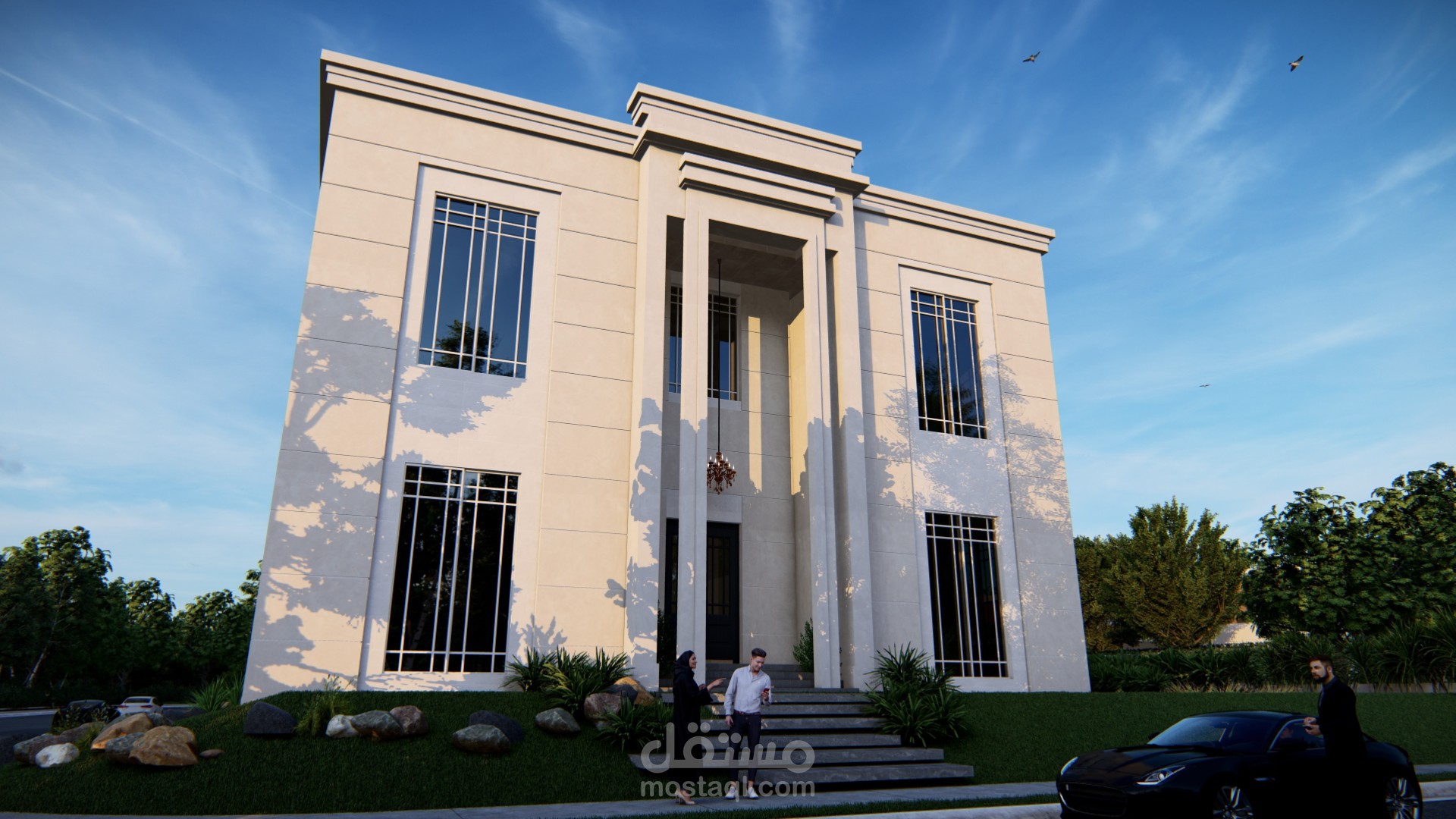 تصميم 3D واجهة فيلا نيو كلاسيك بقطر