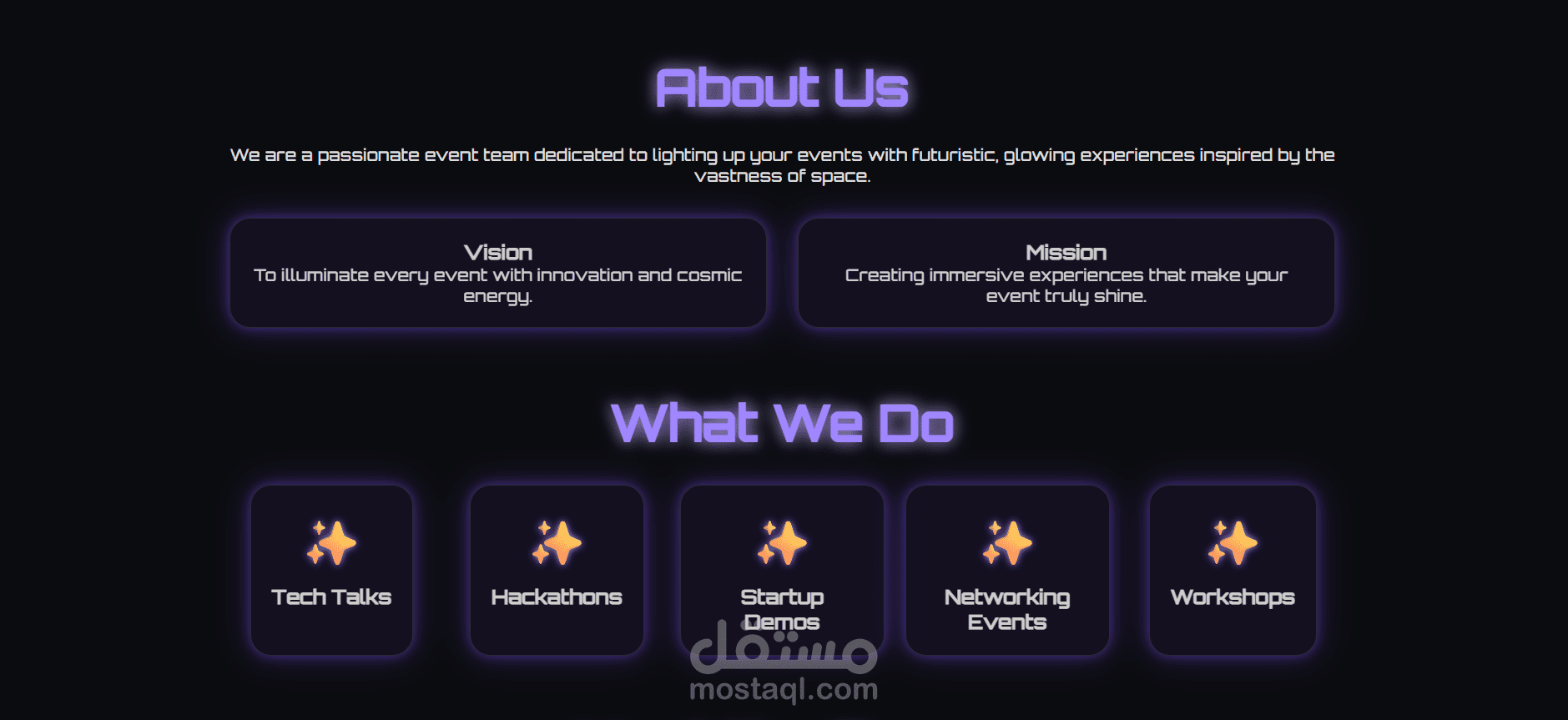 Glow_Team – موقع إلكتروني لفريق متخصص في تنظيم الفعاليات المستقبلية