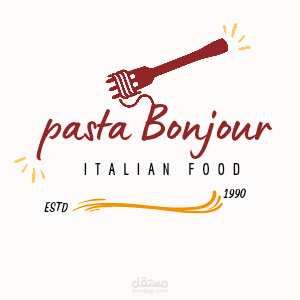 لوجو لمطعم pasta بالأحمر والأسود والأصفر