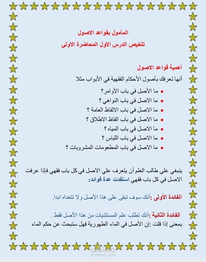 تلخيص مجموعة من الفصول من  قواعد المؤمول بقواعد الأصول