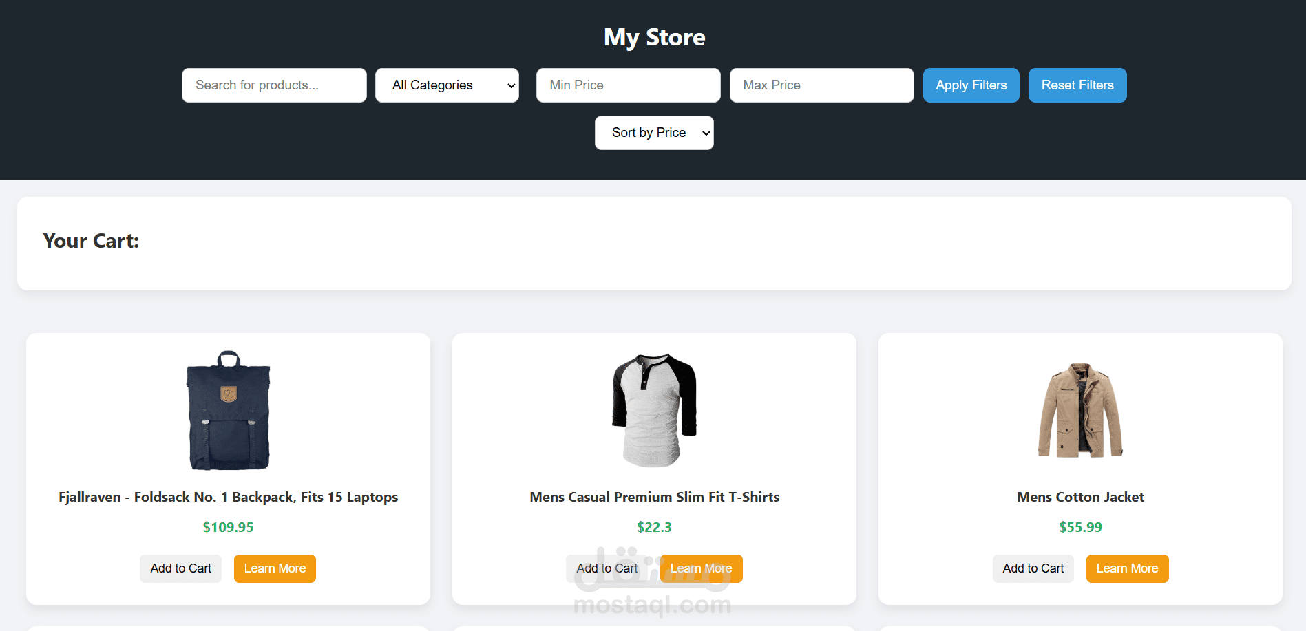مشروع Simple E-commerce Store - متجر إلكتروني بـ JavaScript