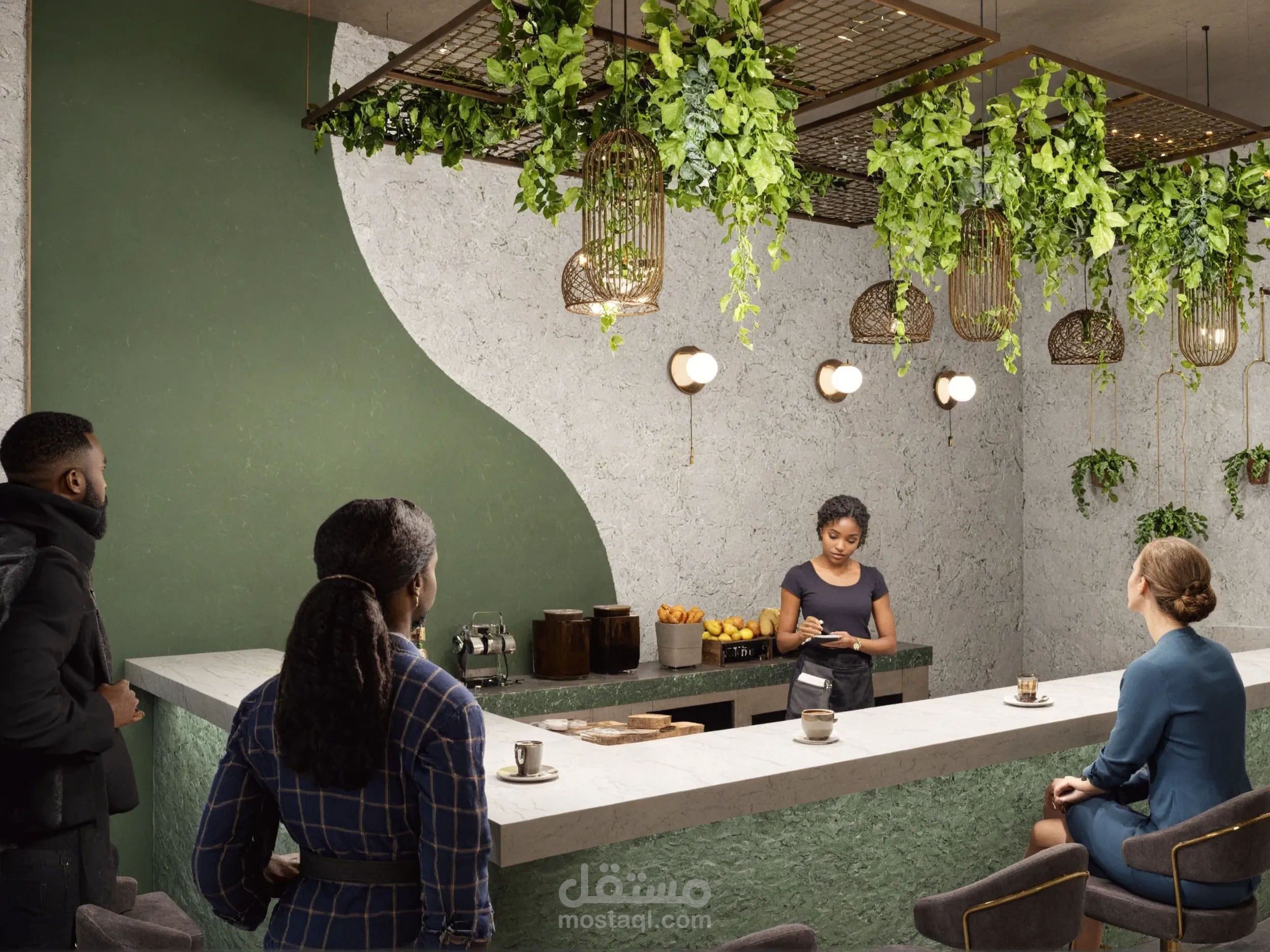 تصميم مطعم و مقهى-  بلمسة خضراء عصرية