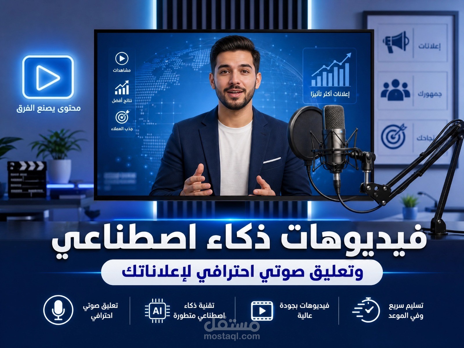 فيديوهات بالذكاء الاصطناعي  والتعليق الصوتي