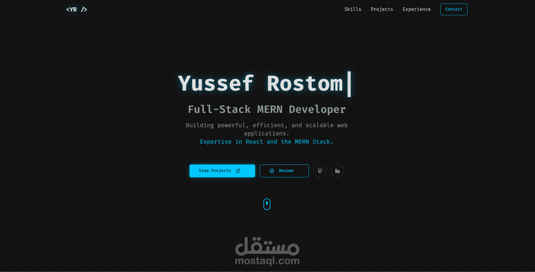 الموقع التعريفي الشخصي (Personal Portfolio) - واجهة عرض الأعمال والمهارات التقنية.