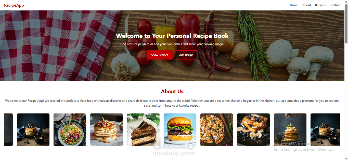 تطوير موقع لعرض وصفات الطعام