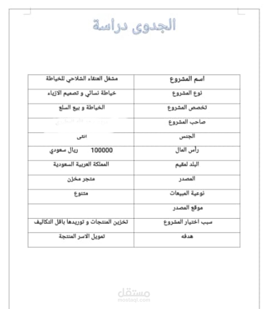 دراسة جدوى