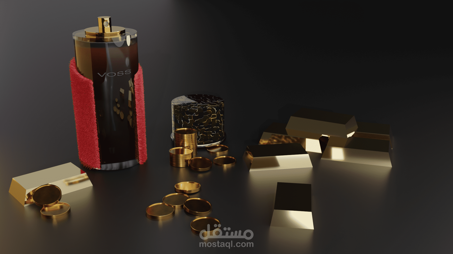 زجاجة عطر ذهبي ثلاثي الابعاد 3D على برنامج بلندر