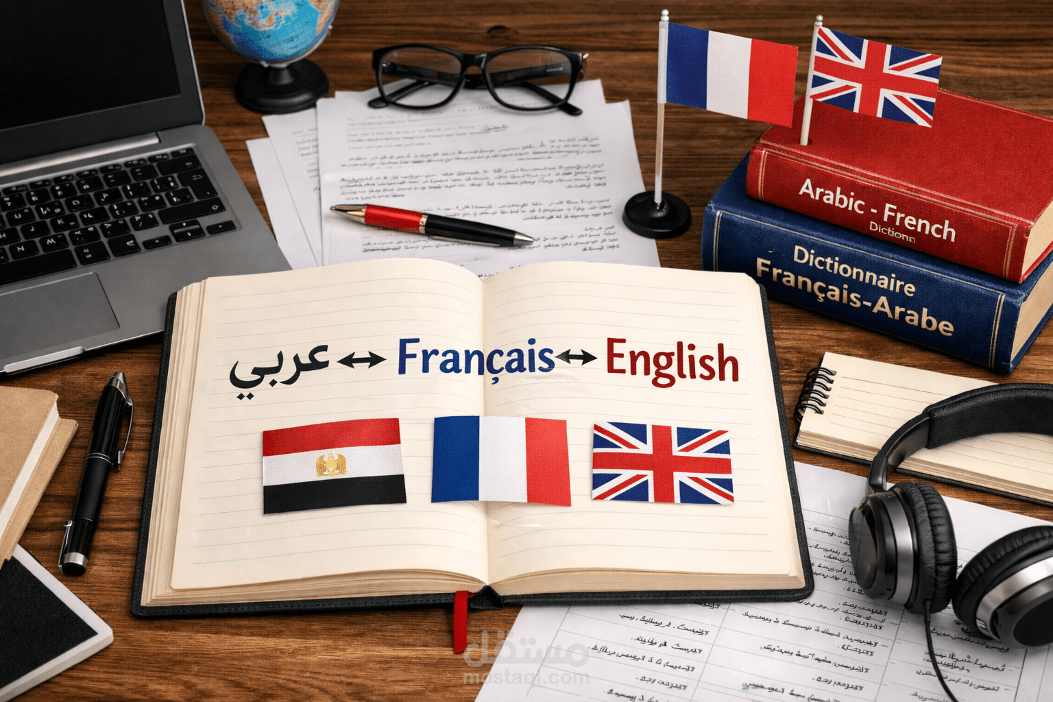 ترجمة دقيقة من العربية إلى الفرنسية أو الإنجليزية  و كل أمور لغويت و الكتابية