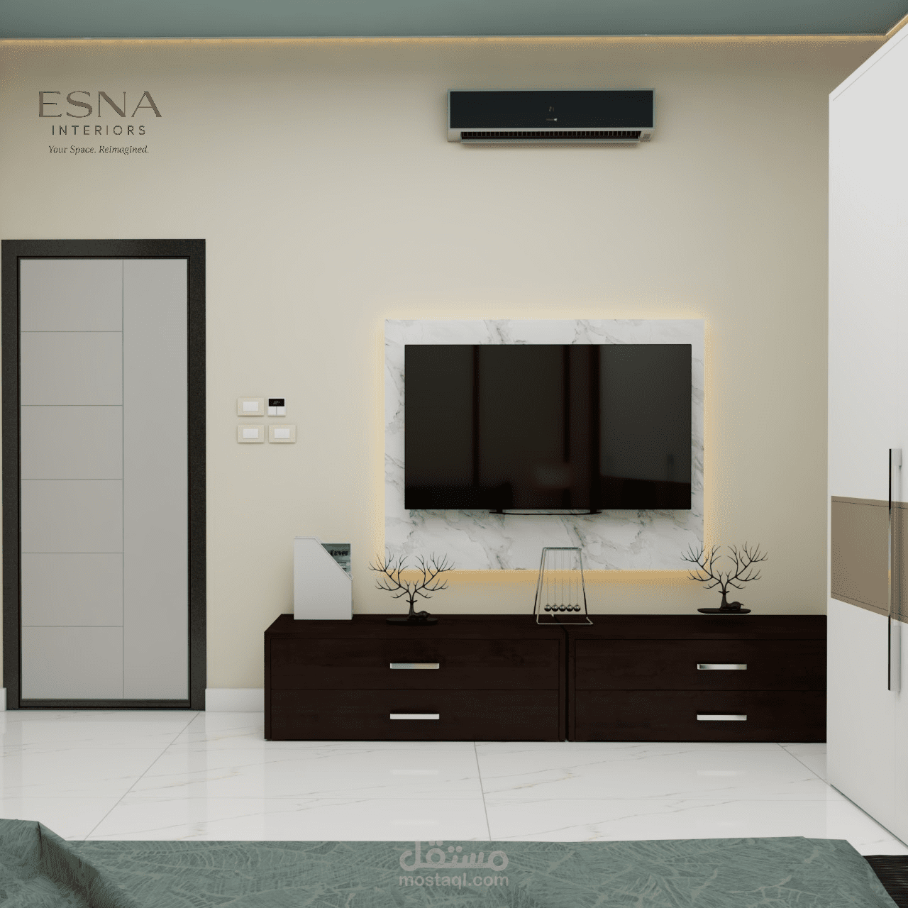 تصميم داخلي عصري لغرفة نوم 5×5 بأناقة فندقية وتفاصيل فاخرة"