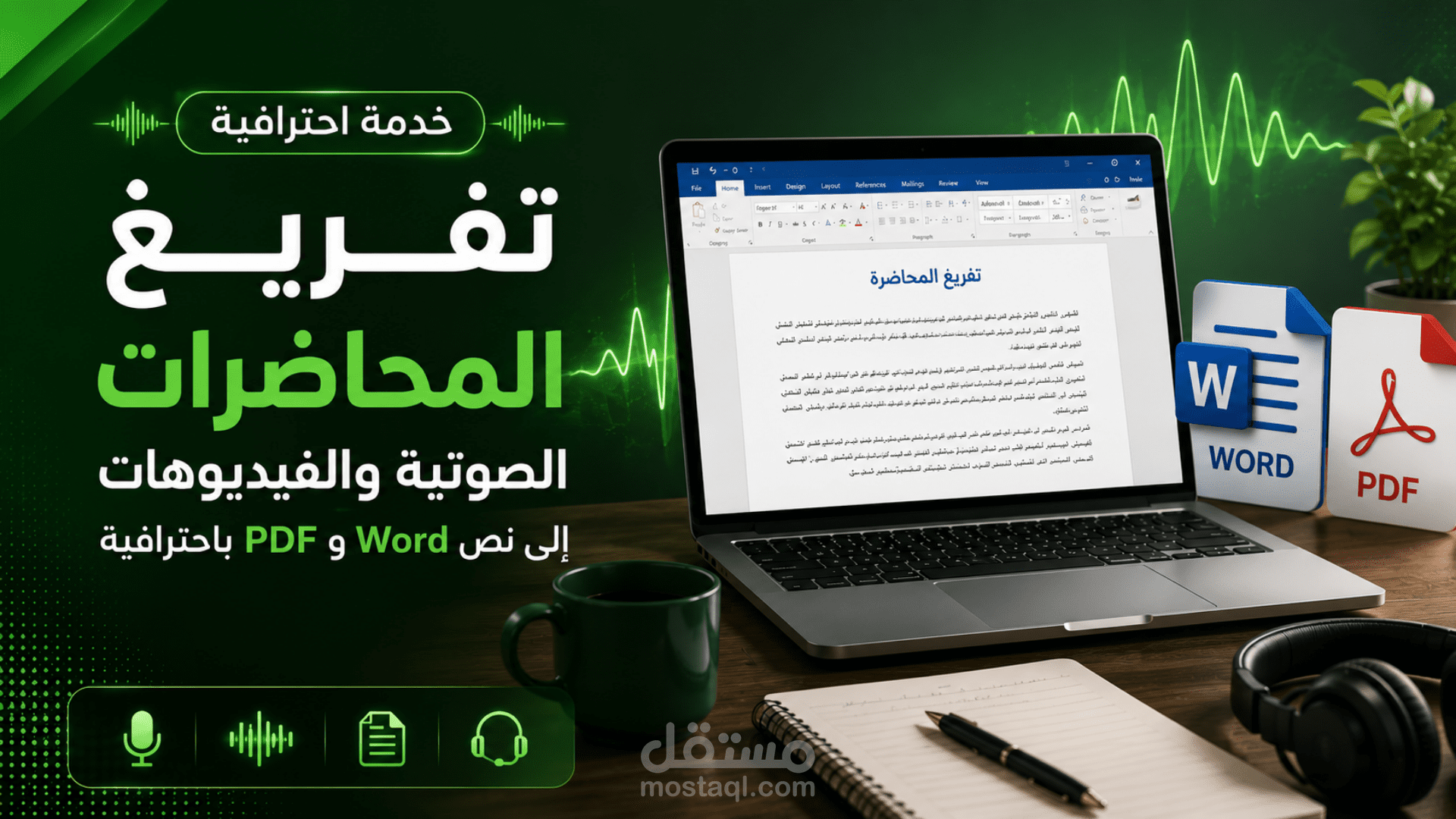 تفريغ اي ملف صوتي وتحويله الي word أو pdf