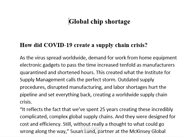 Global chip shortage