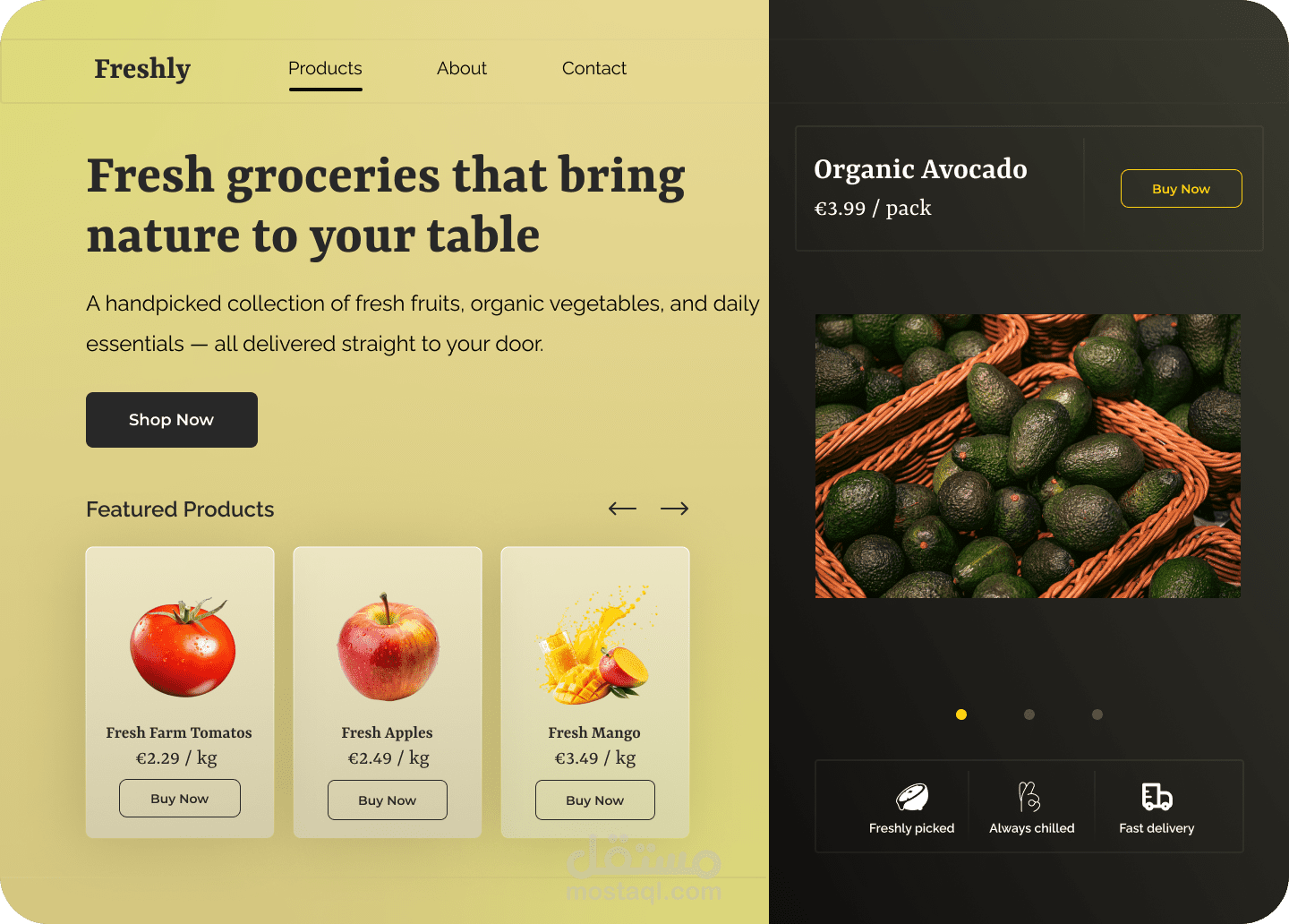 Landing page for a Grocery app