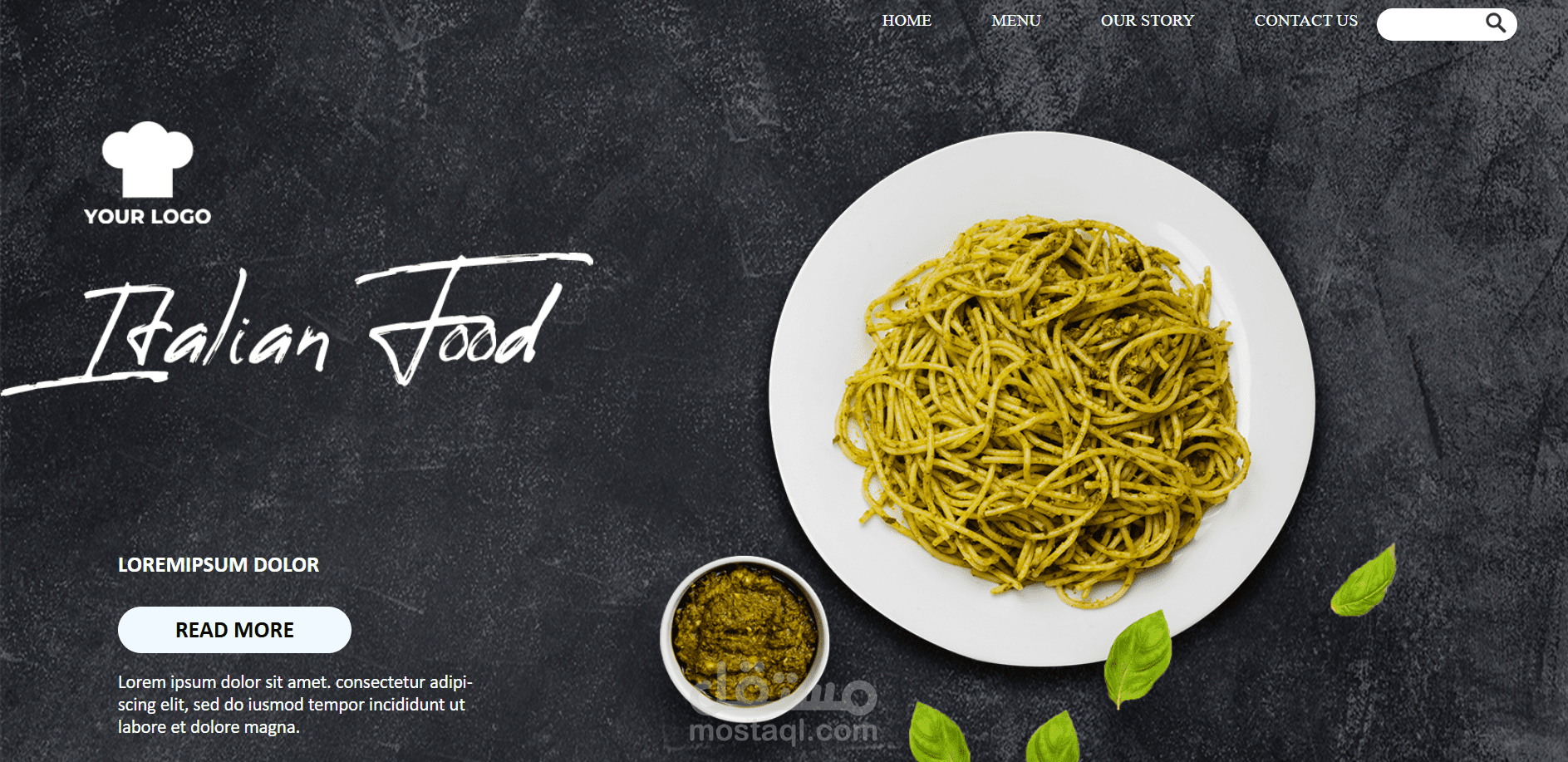 تصميم واجهة موقع إلكتروني لمطعم إيطالي