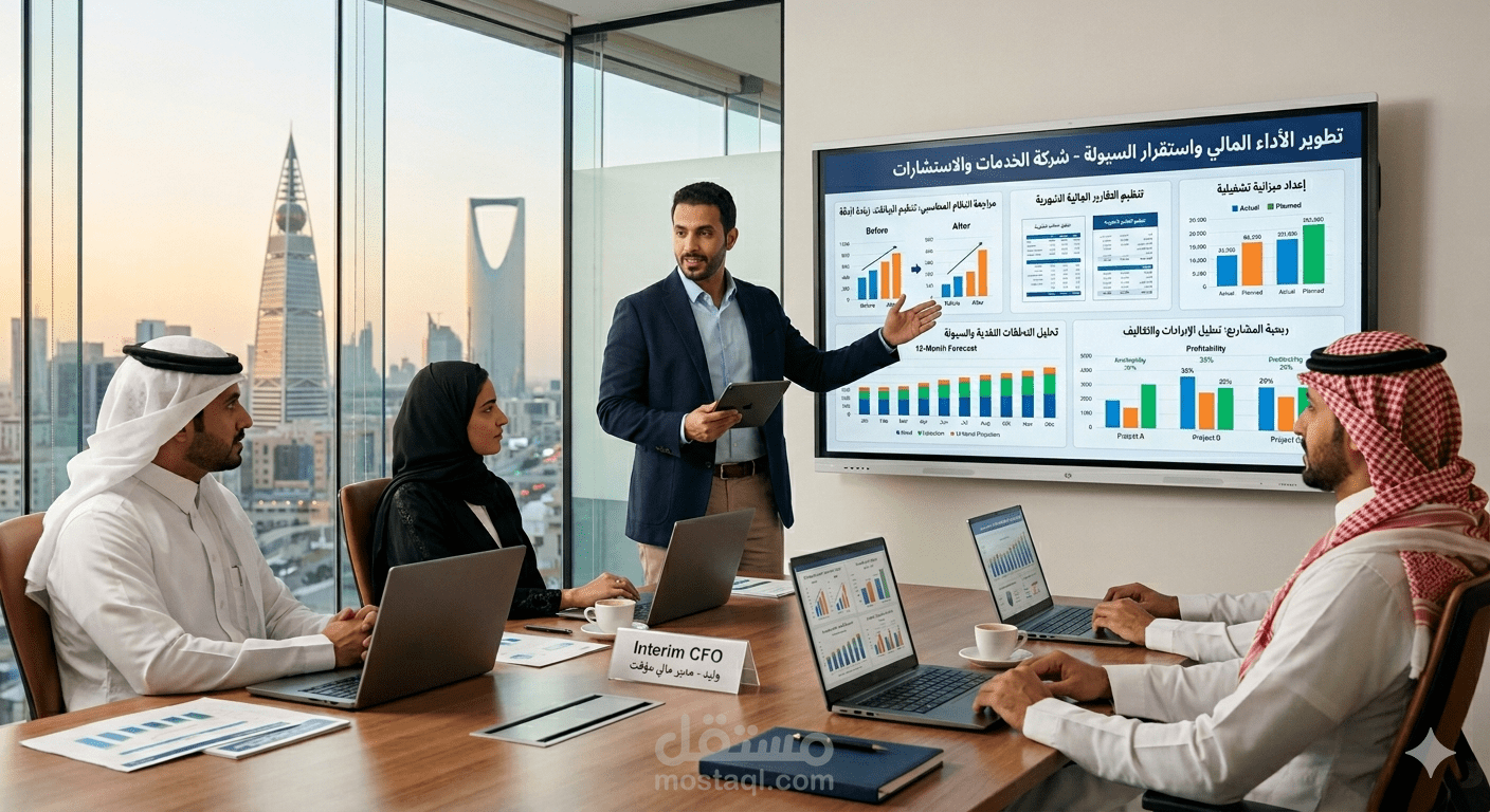 إدارة مالية مؤقتة (Fractional CFO) لشركة خدمات واستشارات