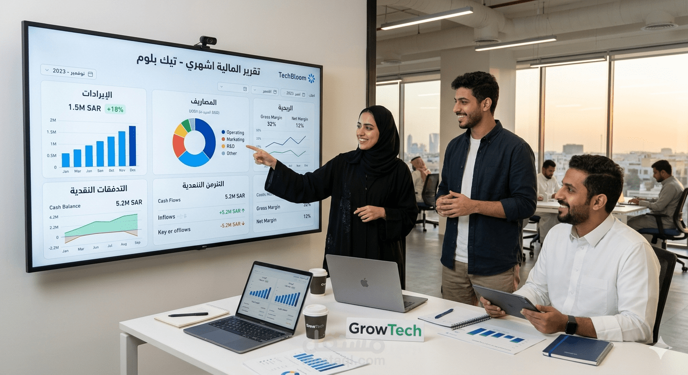 تصميم نظام تقارير مالية ولوحات متابعة للإدارة