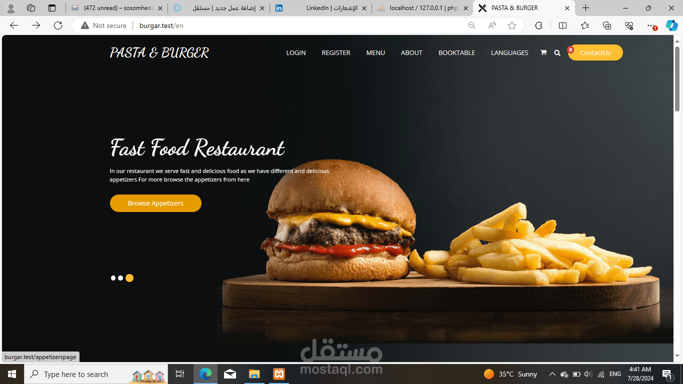 burger and pasta