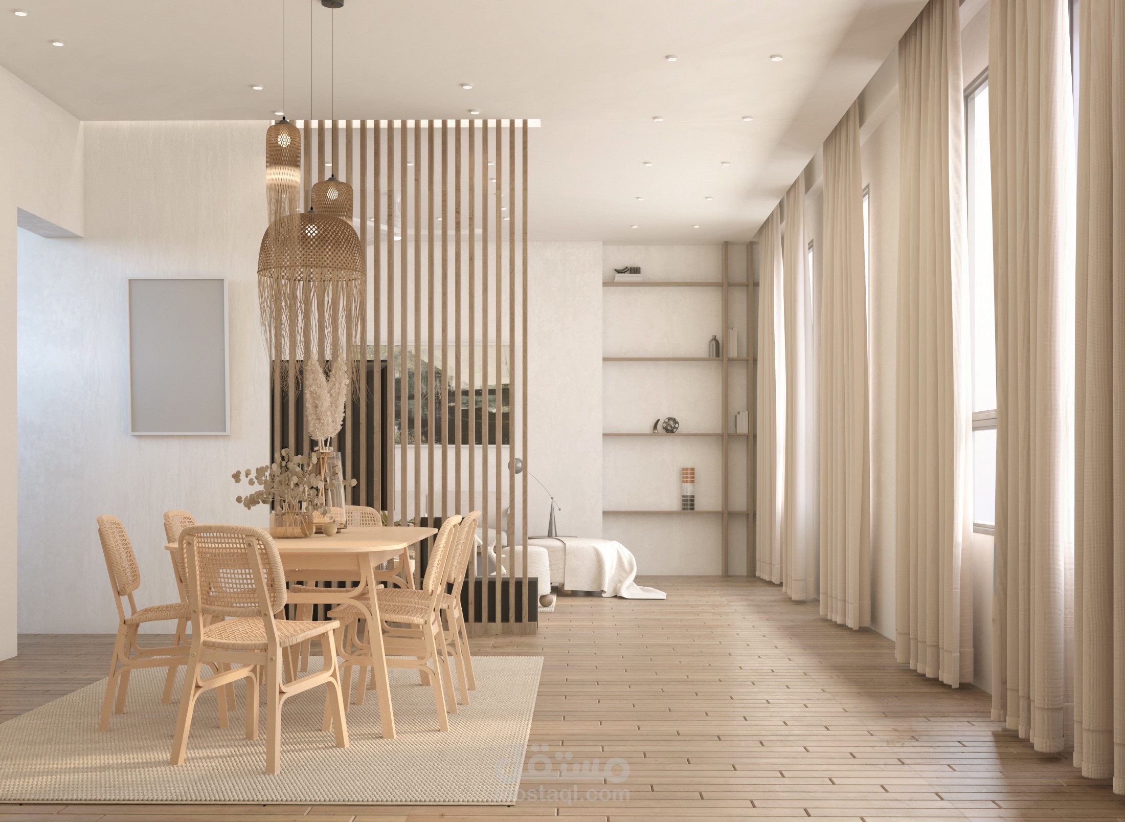 تصميم غرفة طعام و غرفة معيشة بالطراز الاسكندنافي