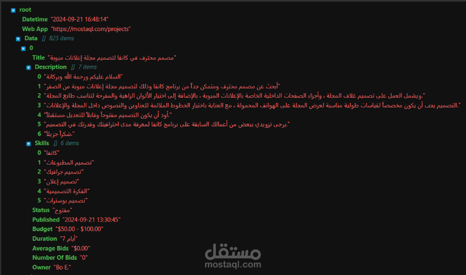 مجموعة من البيانات التي استخرجت من موقع مستقل واكاديمة حسوب.