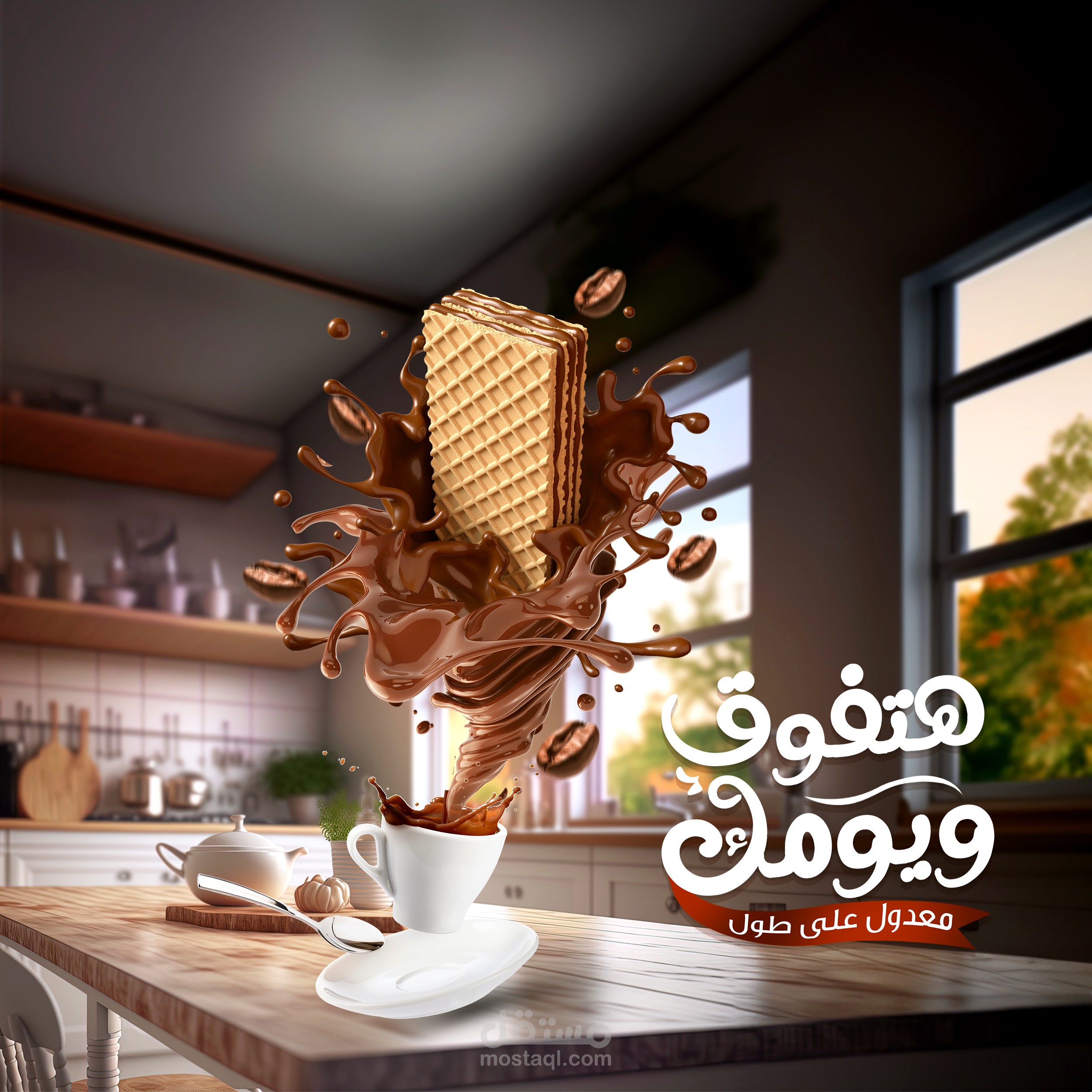 تصميم إعلان لويفر بالشوكولاتة ونكهة القهوة