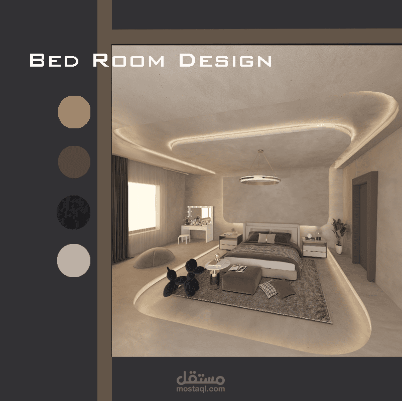 تصميم ديكور داخلي مع توزيع انارة لغرفة نوم ماستر