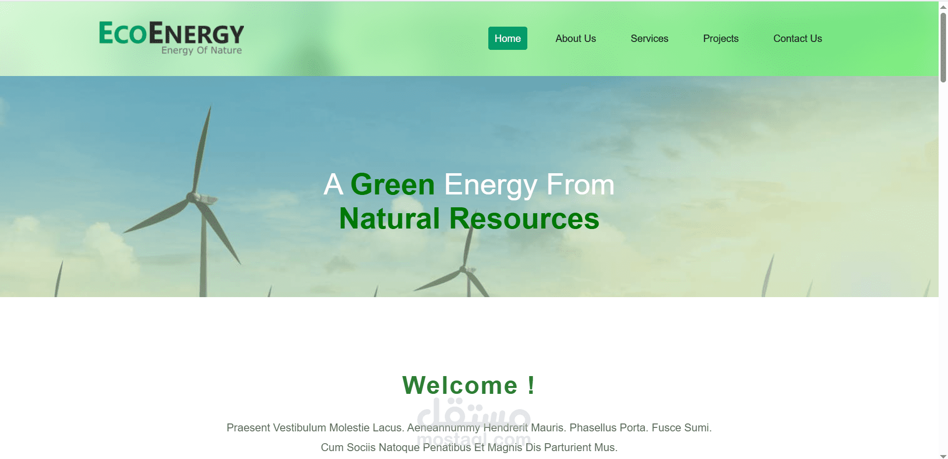 تصميم واجهة موقع عن الطاقة النظيفة