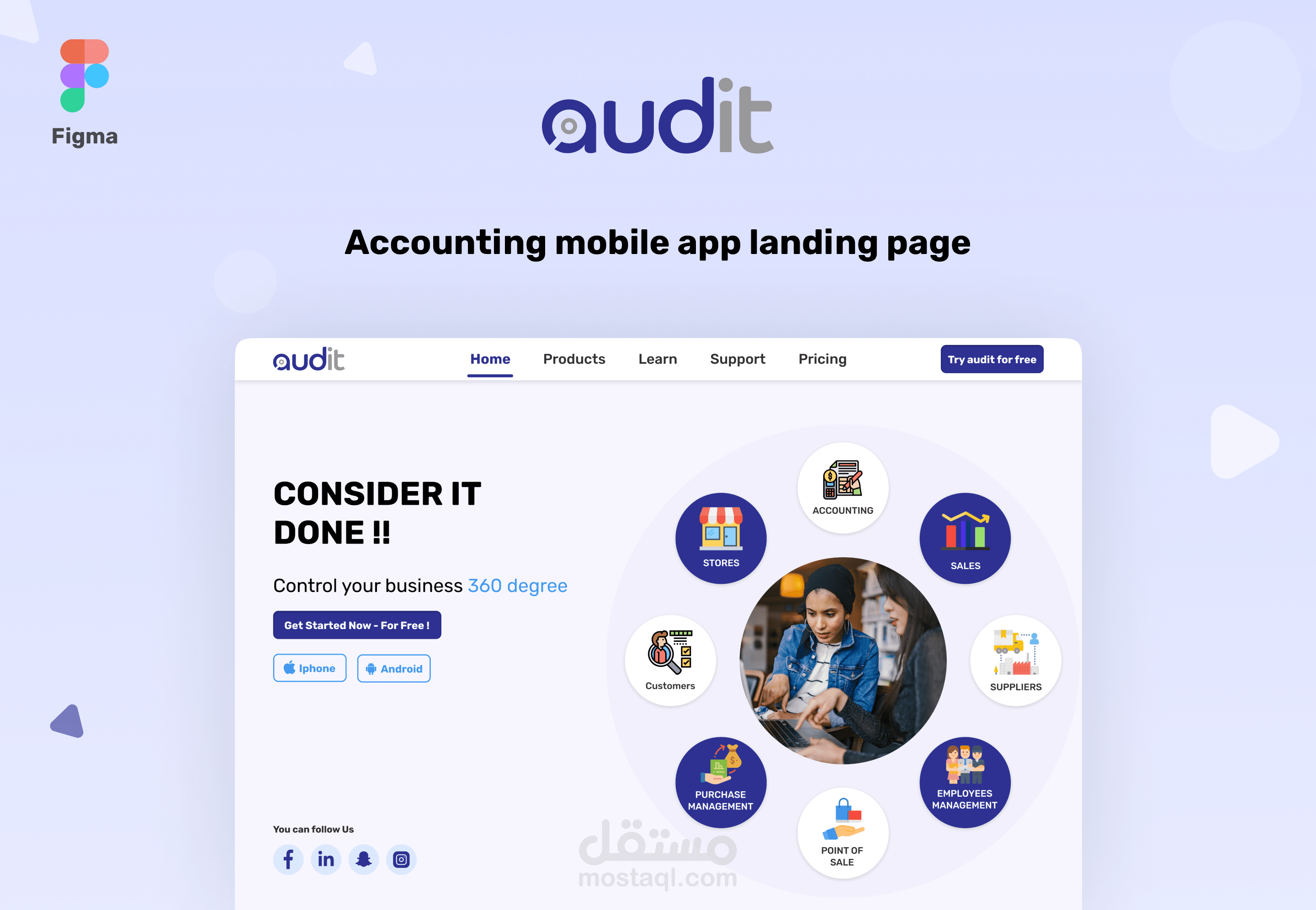 Audit - Landing page for an accounting mobile app