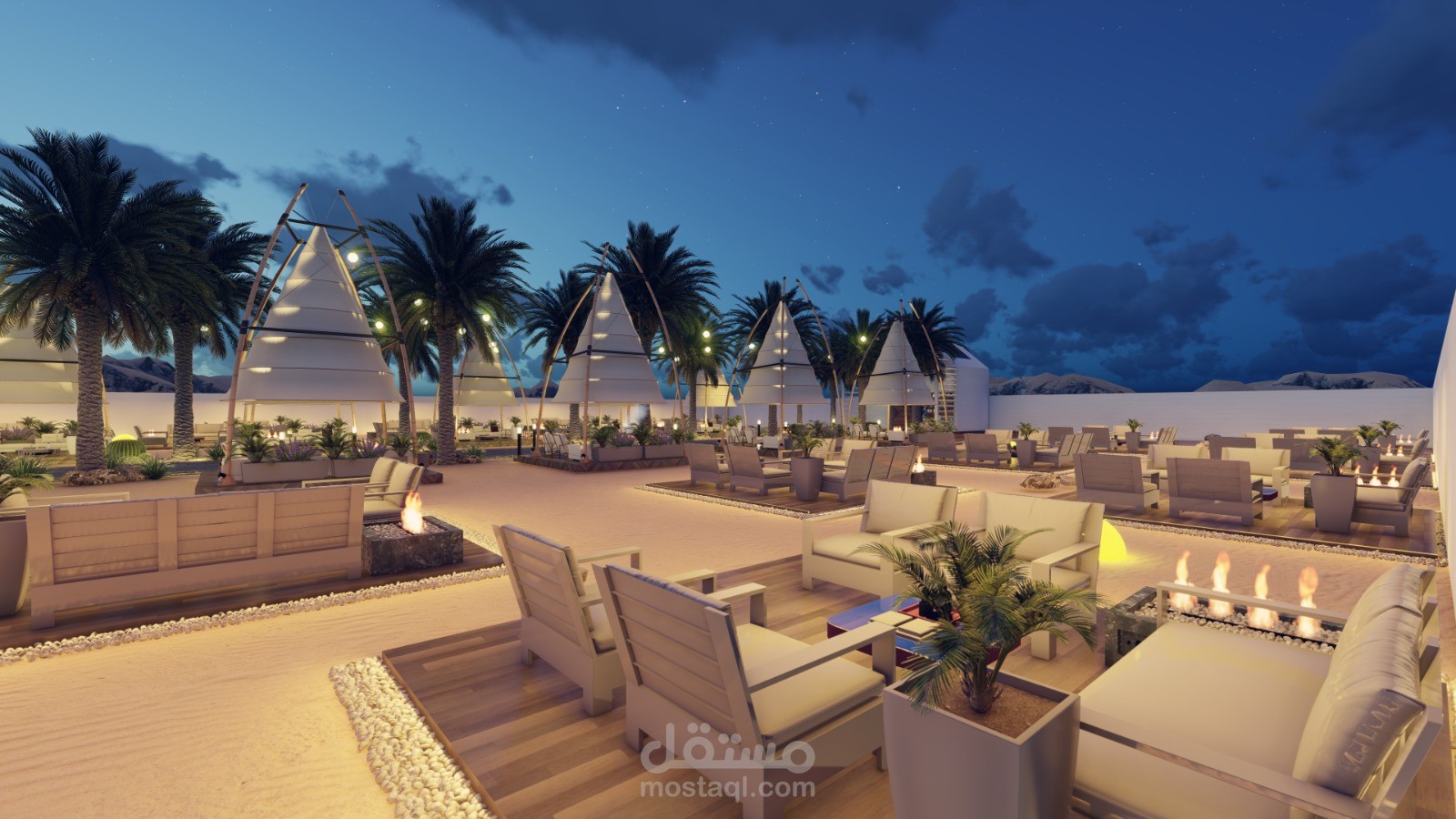 تصميم كافيه في الصحراء  في مدينة العلا في السعودية